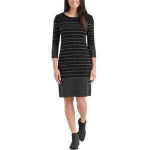 HILERY RADLEY Sweater Dress Women’s Sz S Black Gray Knit Stripes 3/4 Sleeve.